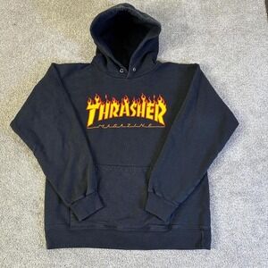 Thrasher Flame Hoodie Small Black Skate Pullover Sweatshirt